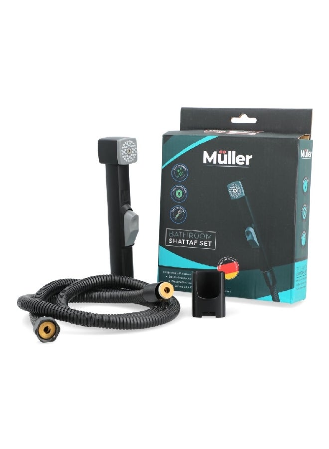 Muller Elegant Design Self Cleaning Leak Protection Bathroom Shattaf Set Black and Grey 18 x 4.5 x 17 cm MU-3107B - Image 2